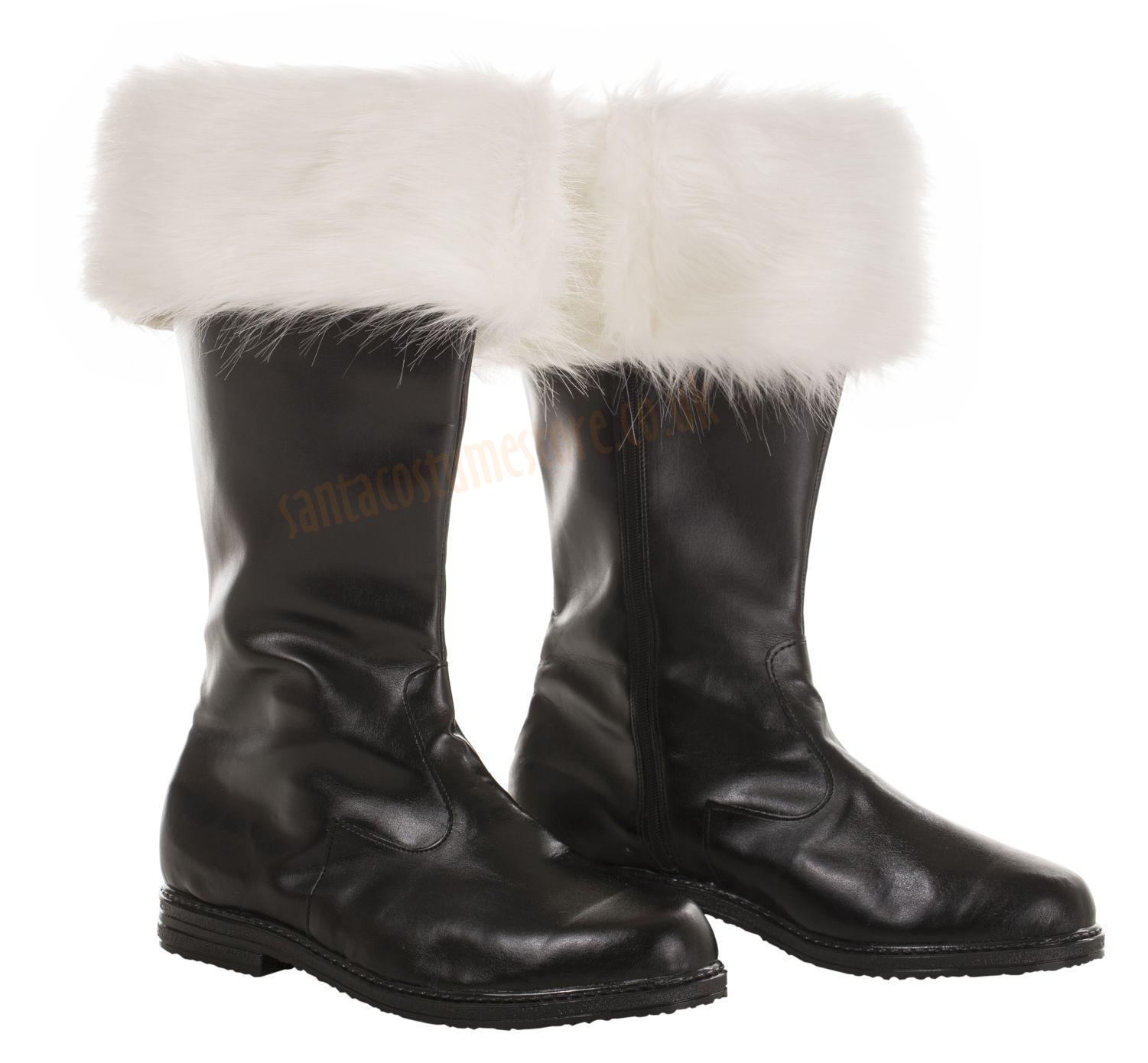 Artificial Leather Santa Boots (ecru Faux Fur) - Santa Suits